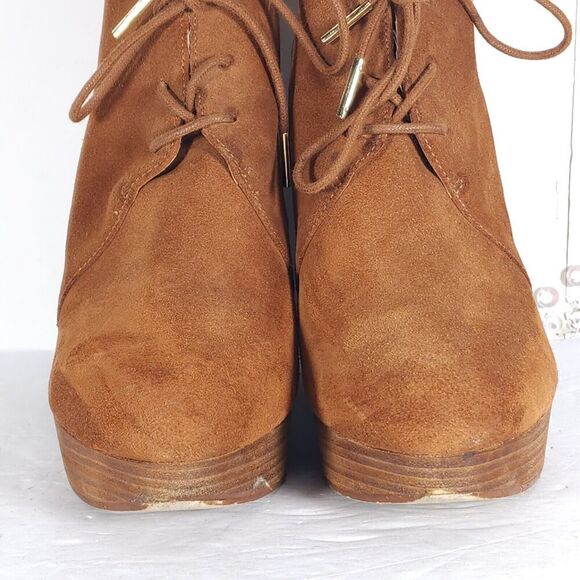 MICHAEL KORS Piece US 7,5M Brown Suede Lace Up Wedge Booties Ankle Boots - Picture 5 of 15